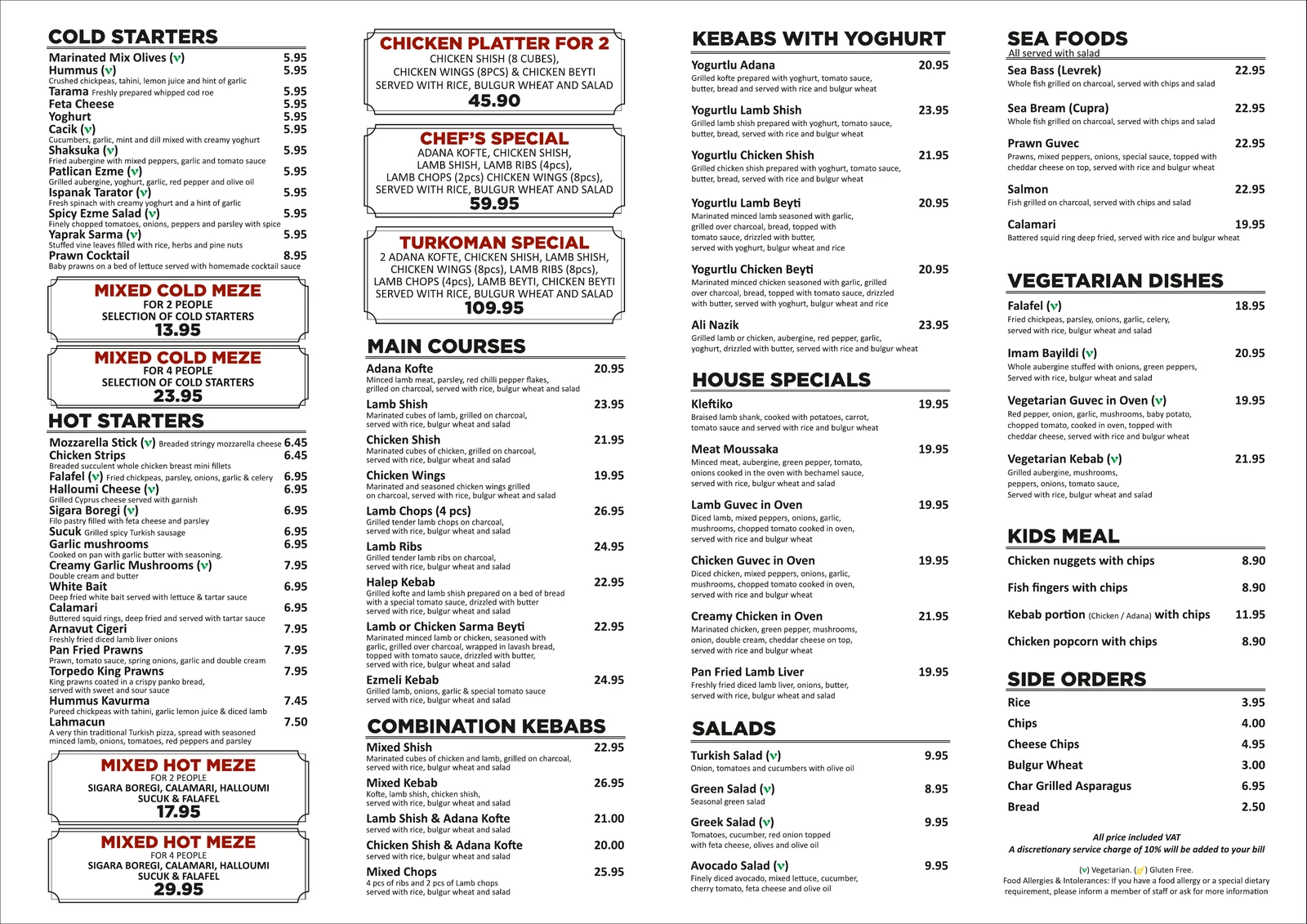 À La Carte Menu, page 2 of 2